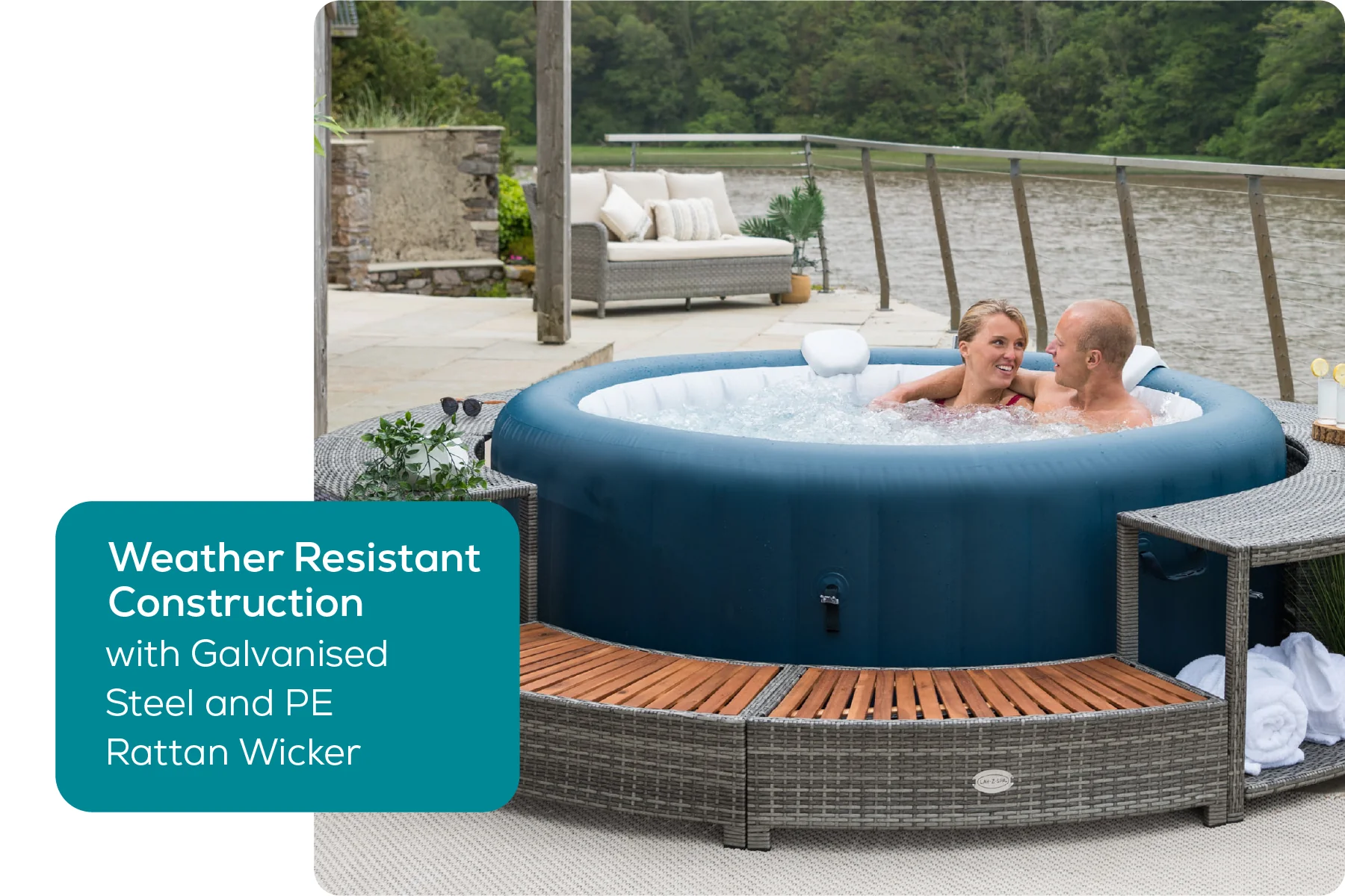 Round Rattan Hot Tub Surround 180cm Grey - Image 6