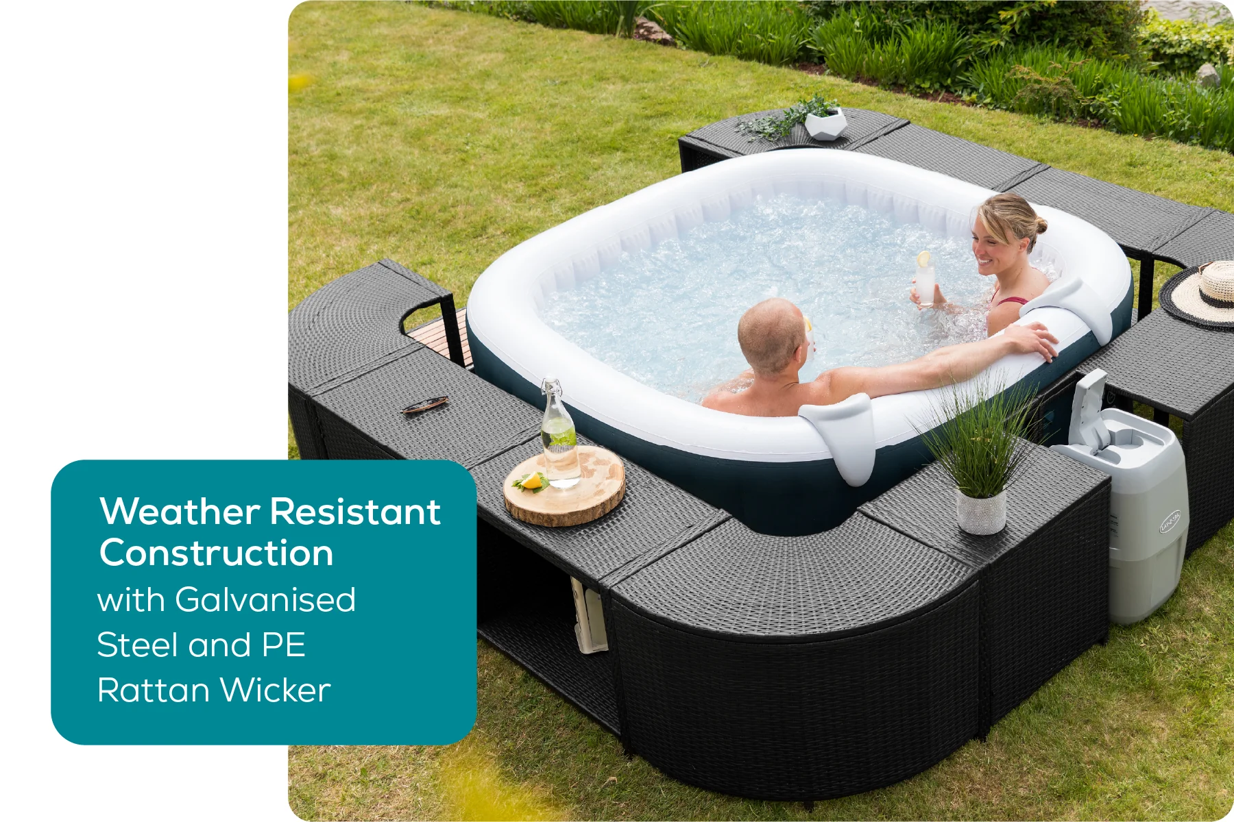 Square Rattan Hot Tub Surround 188cm Black - Image 5