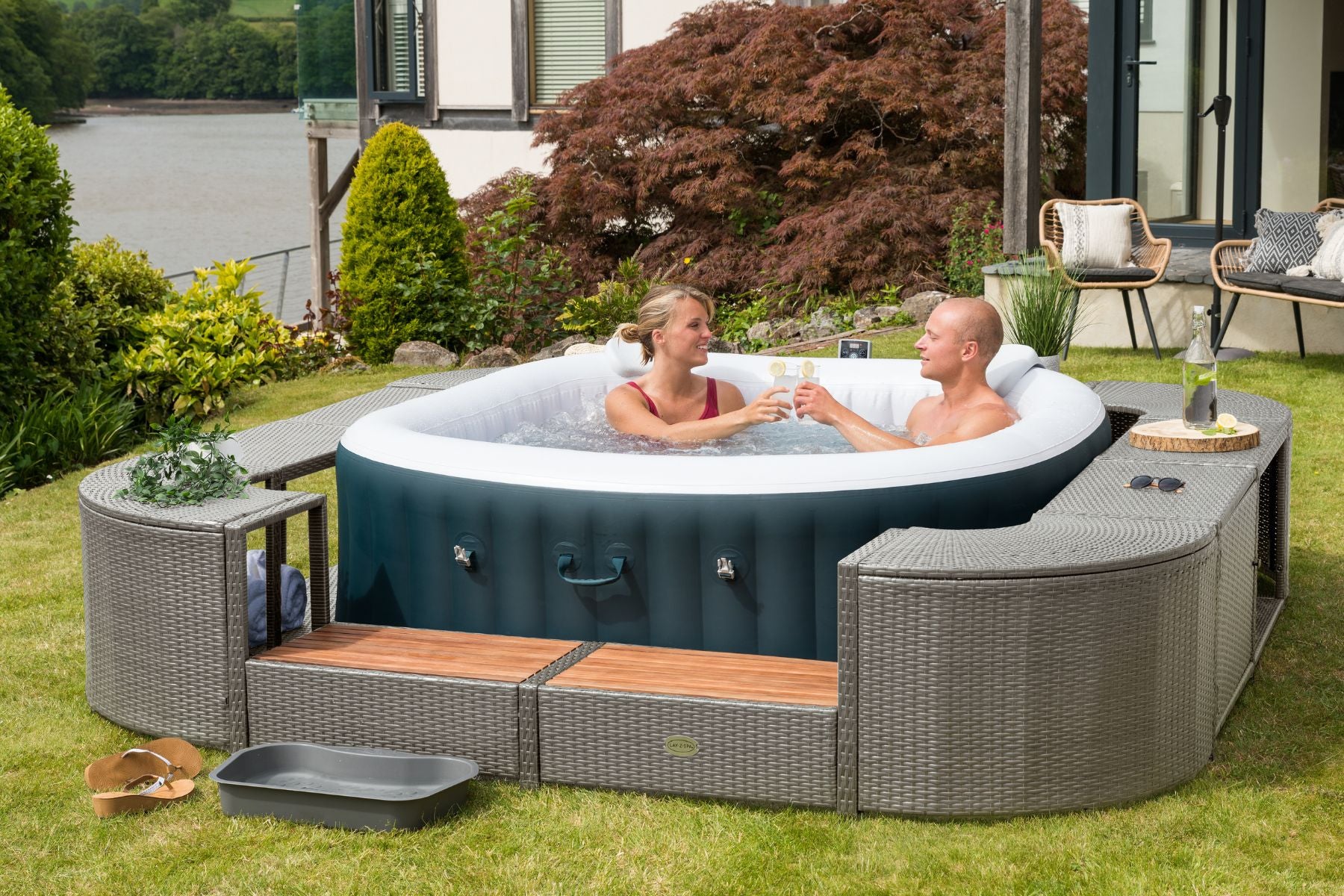 Square Rattan Hot Tub Surround 188cm Grey - Image 4
