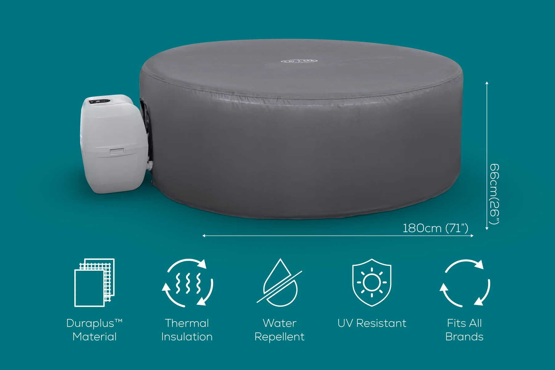 Round Thermal Hot Tub Cover - Small 180cm x 66cm - Image 17